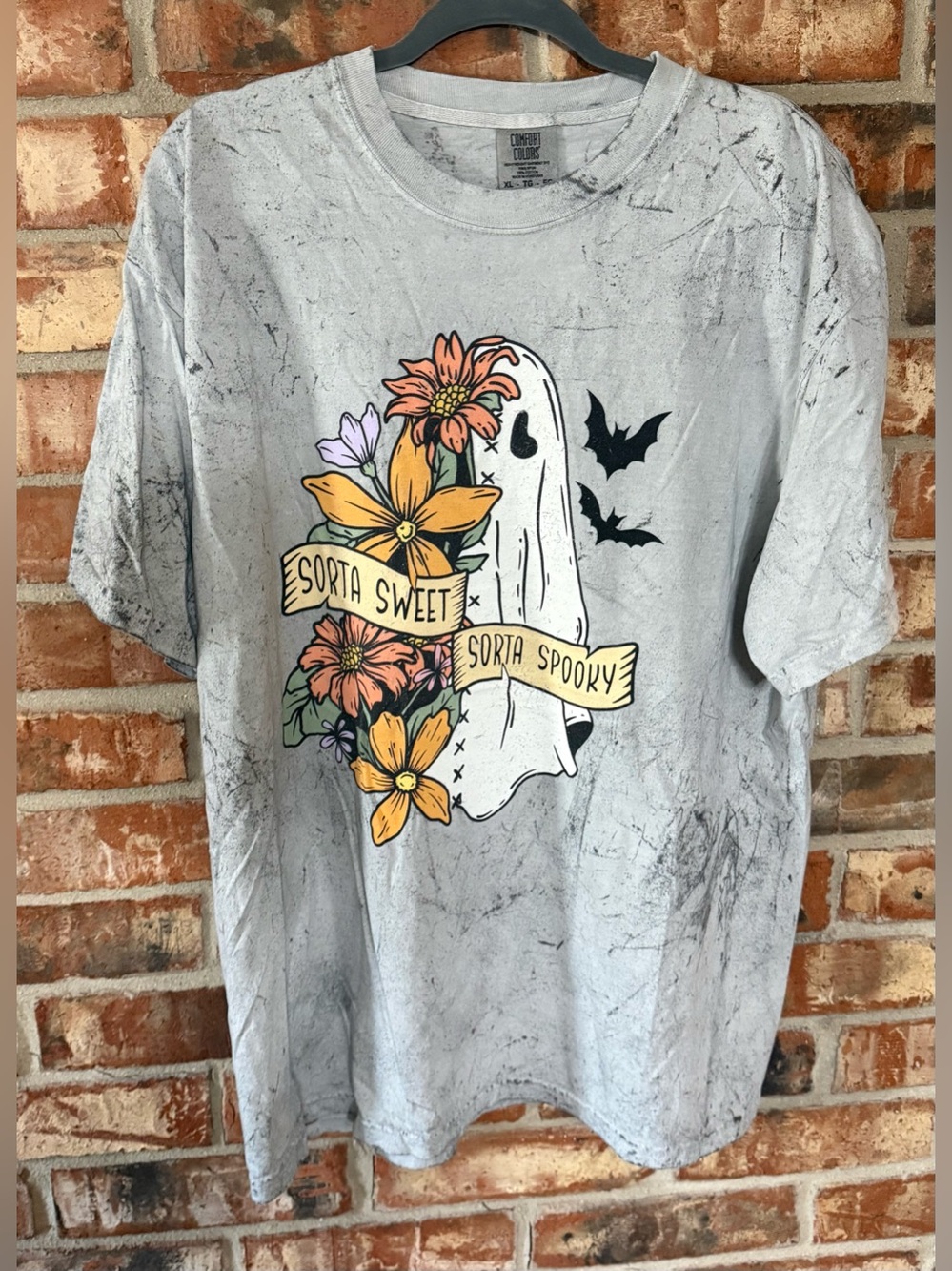 Comfort Colors Smoke Colorblast Graphic Tee with Ghost & Floral Print
